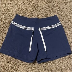 Navy Women's Lululemon Shorts with White Accents